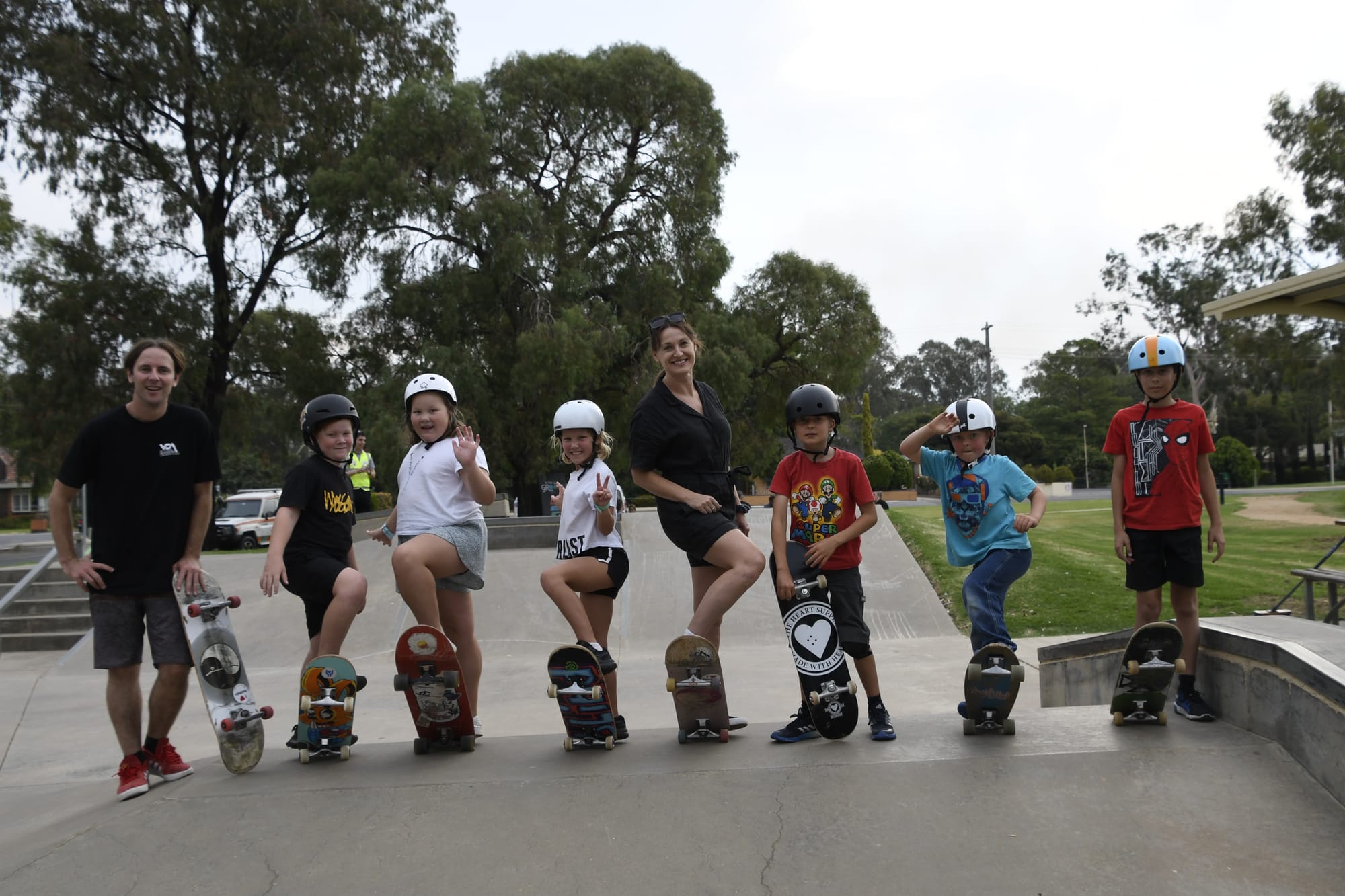 Let’s roll ... Richard and Rachel from Victorian Skateboard Association looked like they were having almost as much fun as the local kids they were passing their skills onto at Numurkah Skatepark on Friday. 
