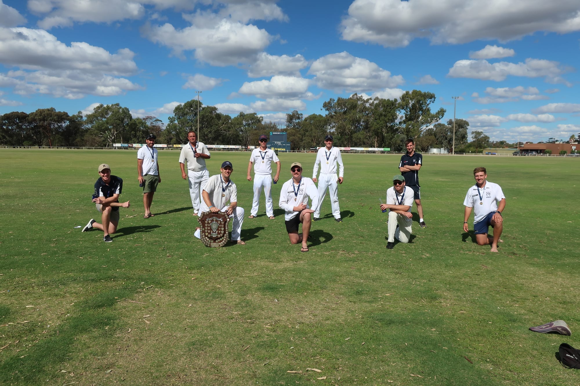 Team photo 2020 style ... Social distancing (from left): Josh Smith, Shaun Downie, Jahlan Lau, Liam Gledhill, Tim Braybon, Matt Cline, Matt Price, Will Arnel, Mitch Grandell, Michael Eckard.