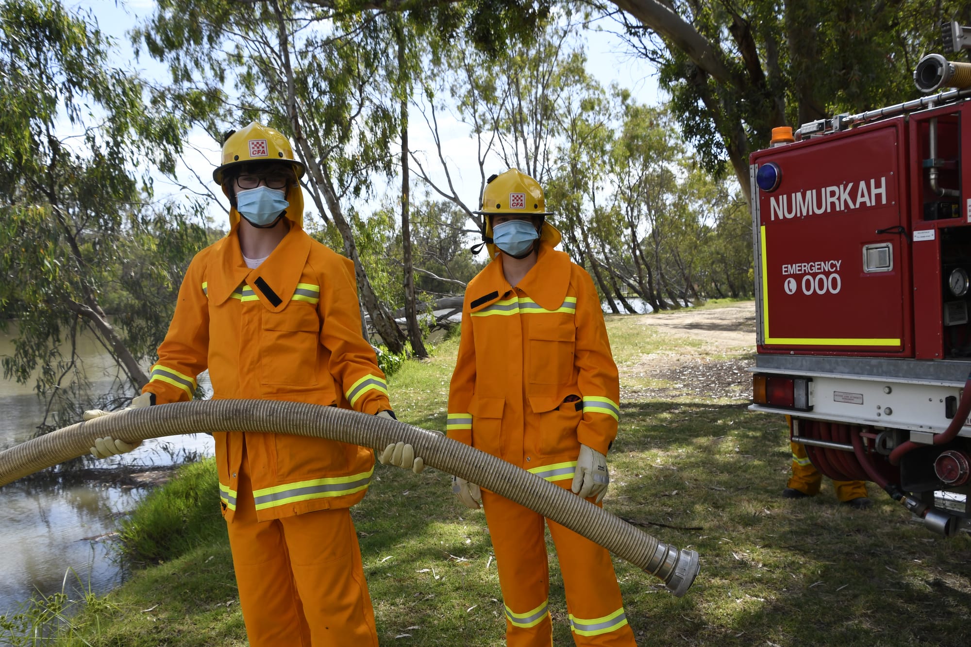 New recruits ... Bradley Skidmore and Aislinn Harrison are soaking up basic firefighting skills as Numurkah CFA brigade‘s newest recruits. 