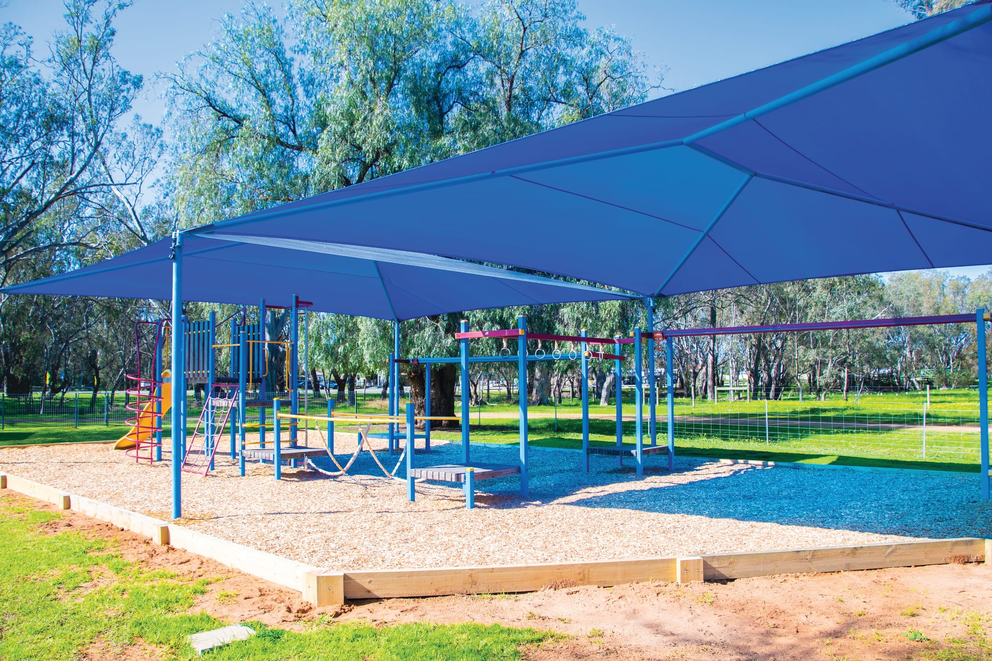 Looking good... The brand new shade sails look incredible, especially compared with what they were when the corellas got into them. 
