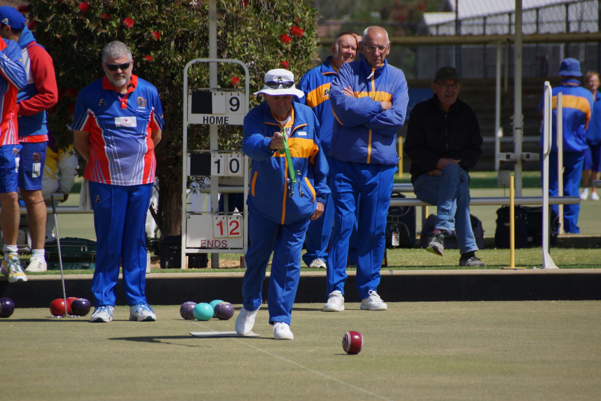 Handy shot ... Geoff Shaw sends his bowl on its way in the Town’s division one clash against Strathmerton on Saturday.