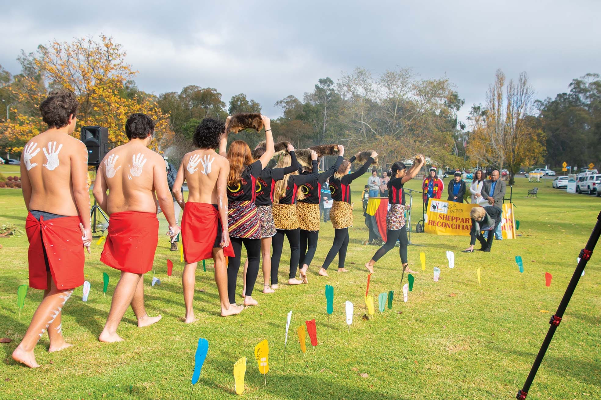 Traditional dance ... The audience was treated to a traditional Aboriginal dance. 
