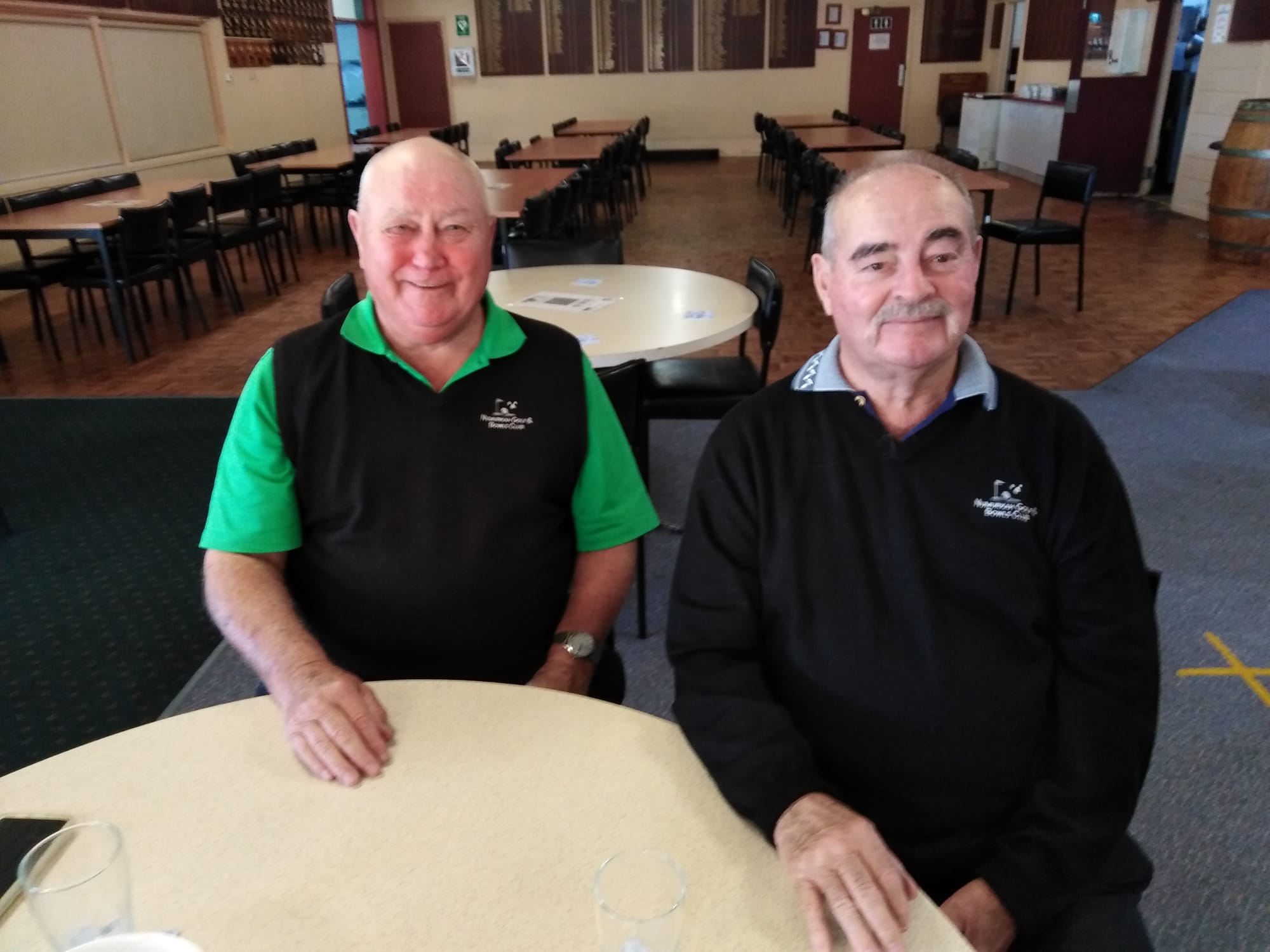 Winners are grinners … Neville Smith (left) and Geoff Partington have won their first Jack Roche Memorial Fourball.
