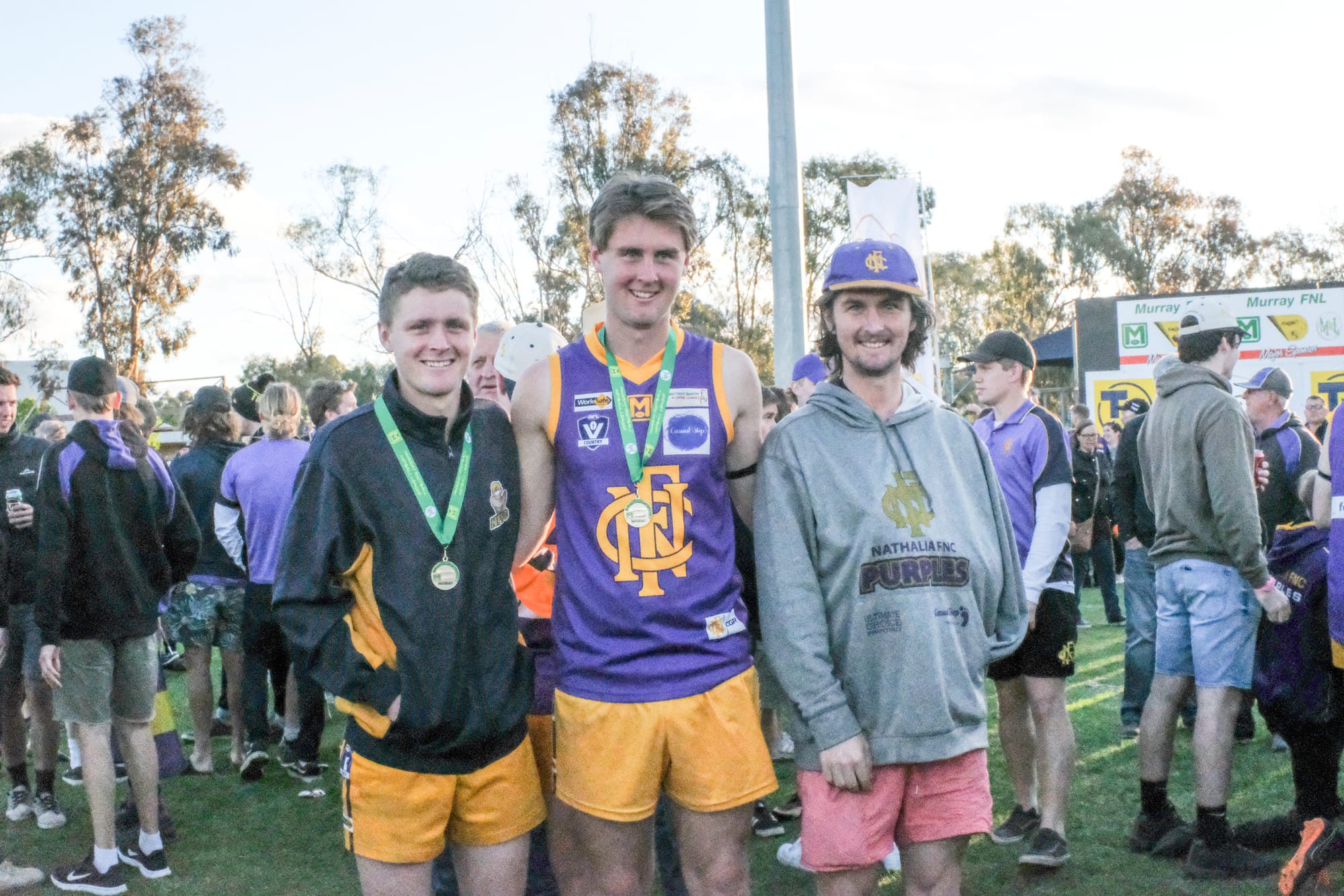 Brotherly love … Tom, Ned and Joe Nihill after the match. Tom received a shoulder injury during the match and Joe was unable to play due to a shoulder injury received just prior to finals.
