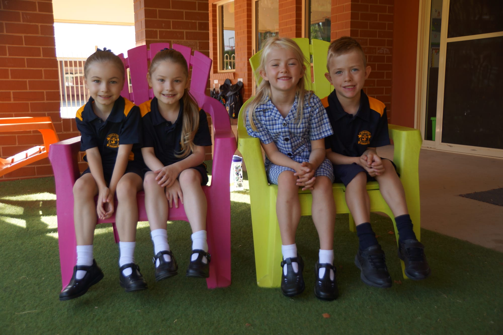 Double double delight ... Maya and Bella Curtis and Zara and Jobe Morris are excited about starting school. 