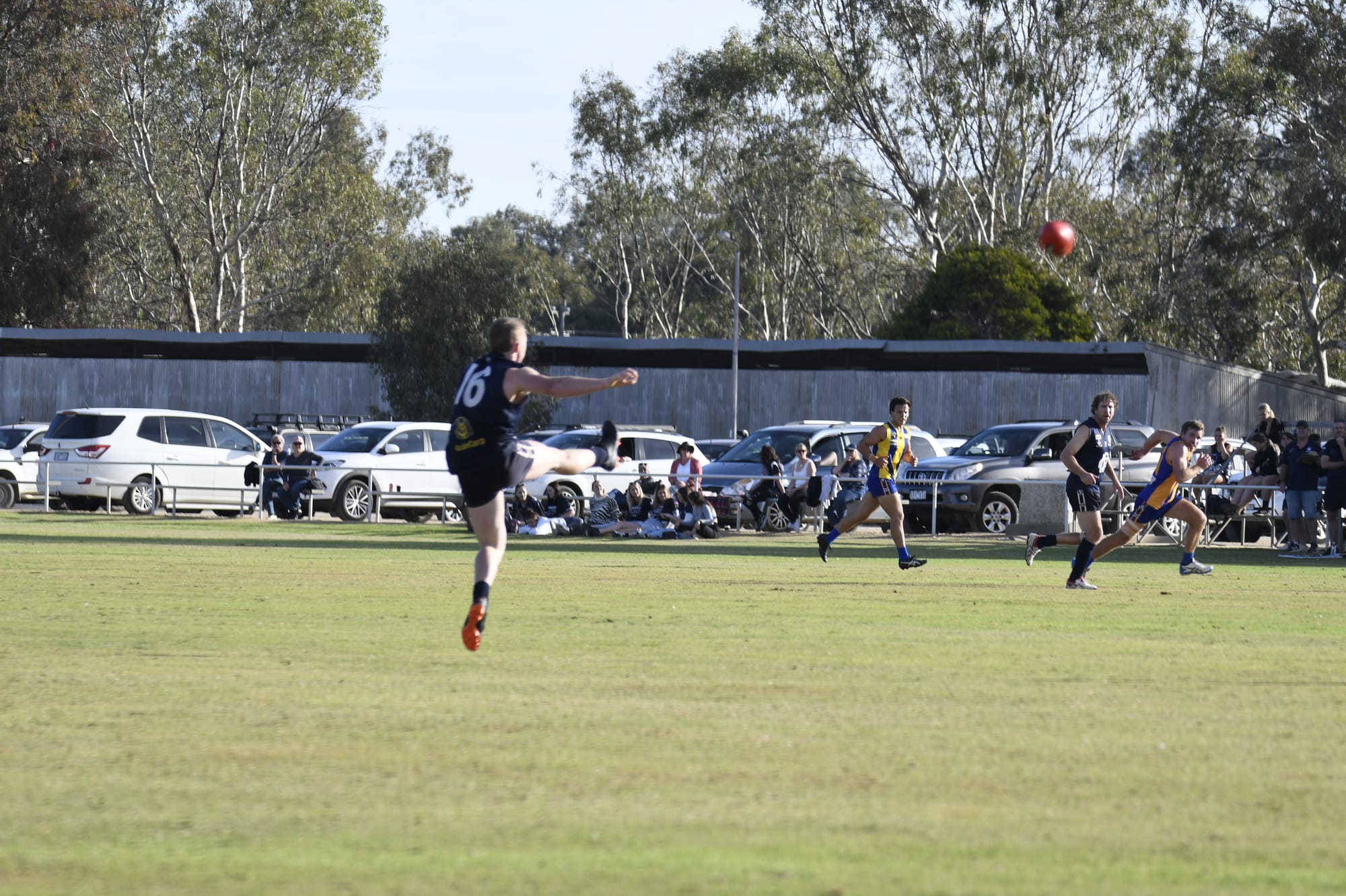 Looks good ... Clancy Lester kicks long after receiving a free kick. 