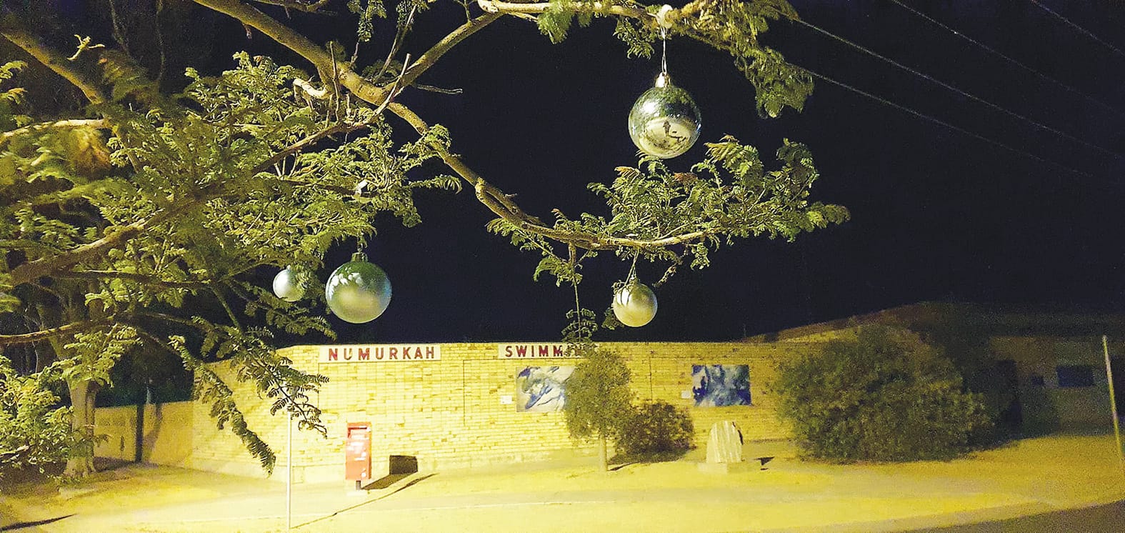 Festive view... A few baubles in the trees have worked wonders on the view at the southern end of town.