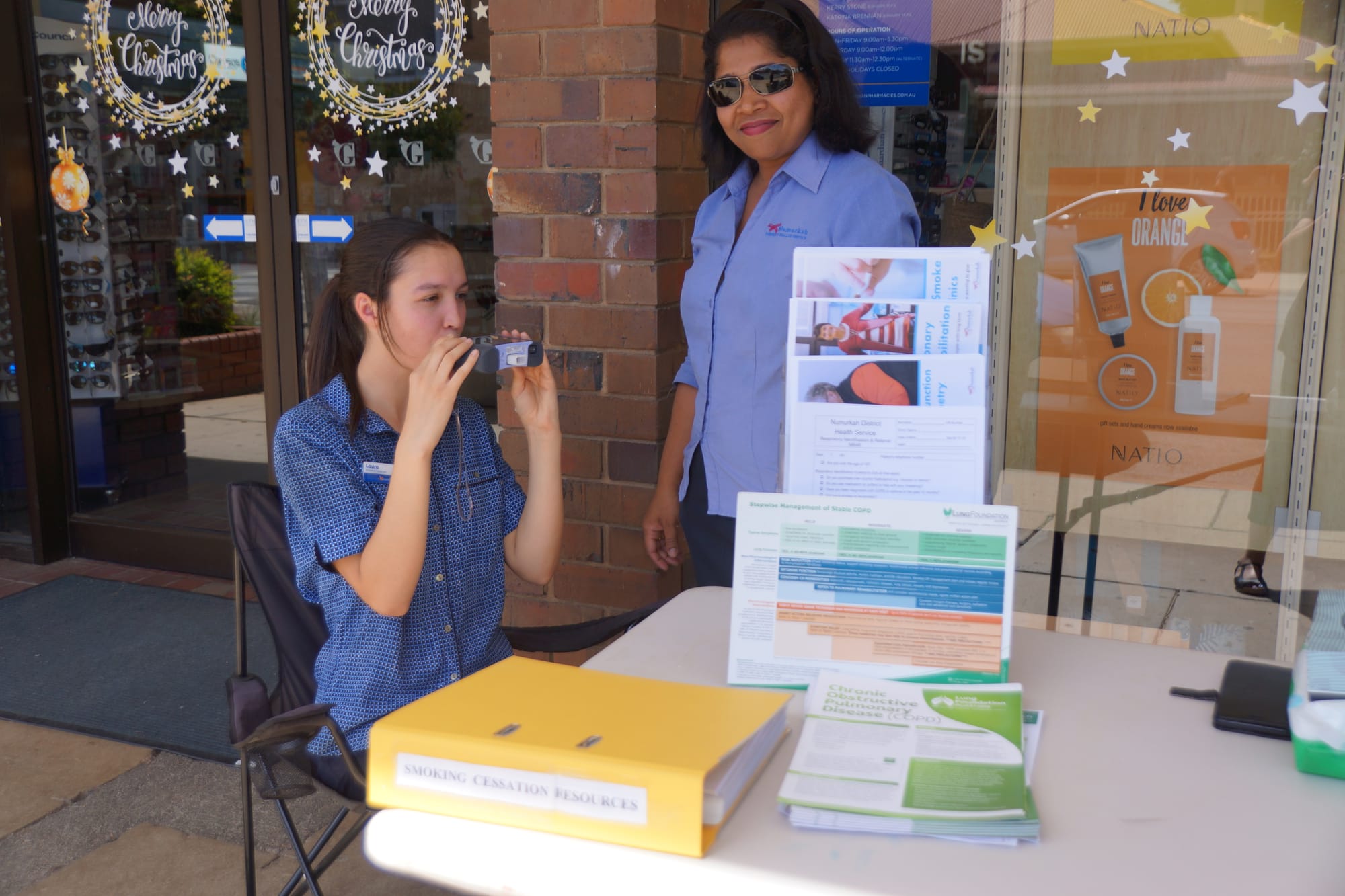 Just breathe ... Laura Schwarz takes a lung function test under the guidance of chronic disorder nurse Kimi Joseph.