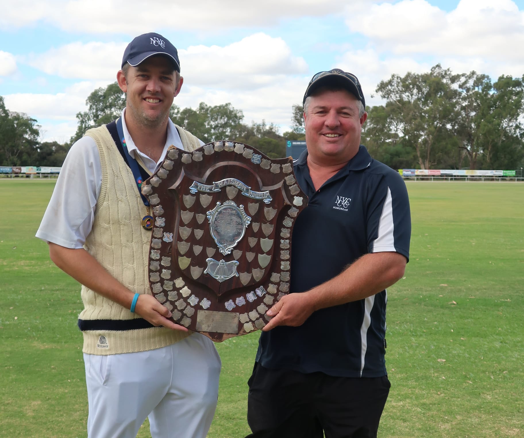 Top brass ... Captain Liam Gledhill and president Brad Naughton with the Haisman Shield.