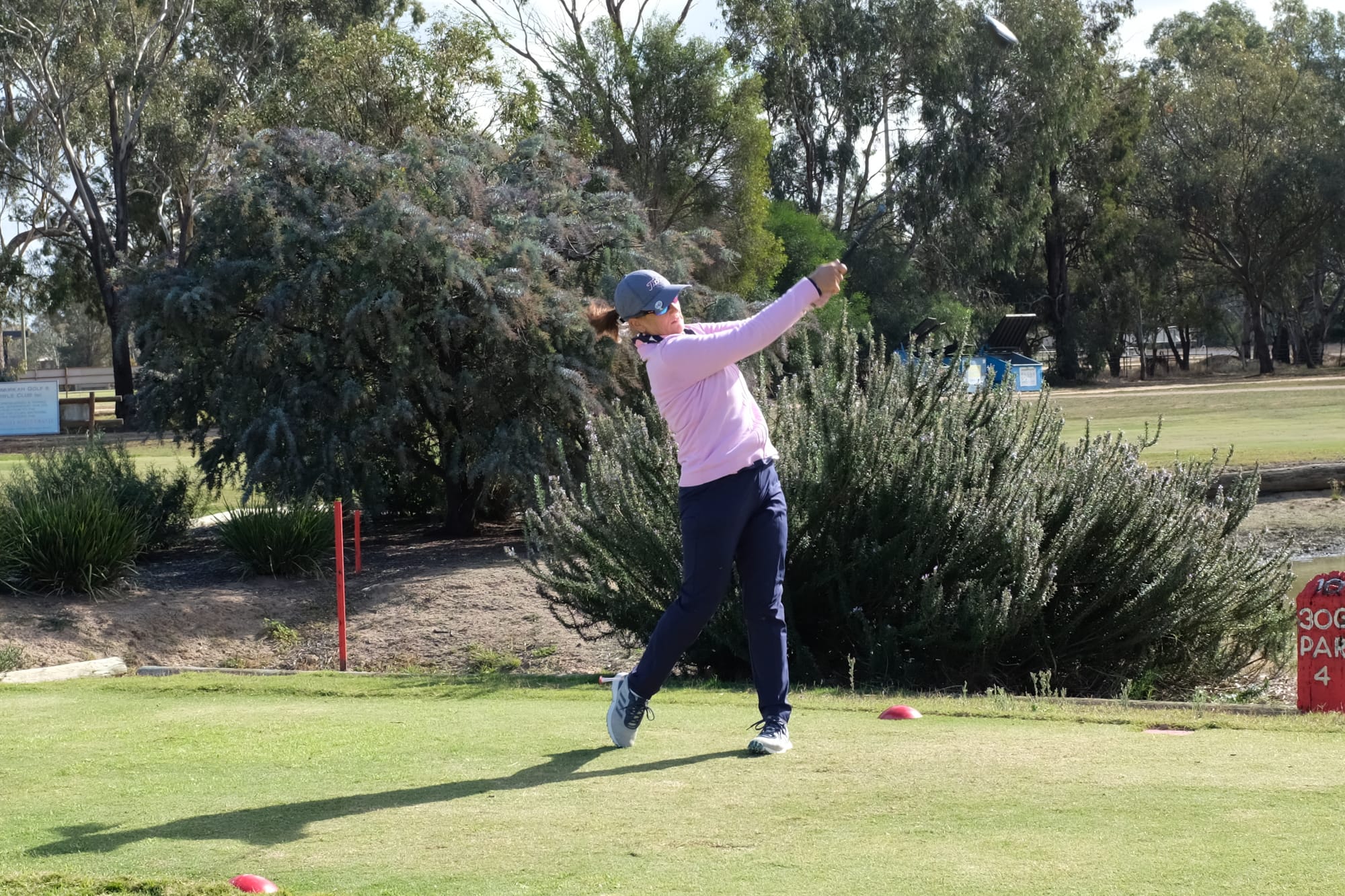 Setting up No. 11 … Tracey Clouston played a terrific round on Saturday to take the lead in the Numurkah women’s club championship, heading into today’s final round.
