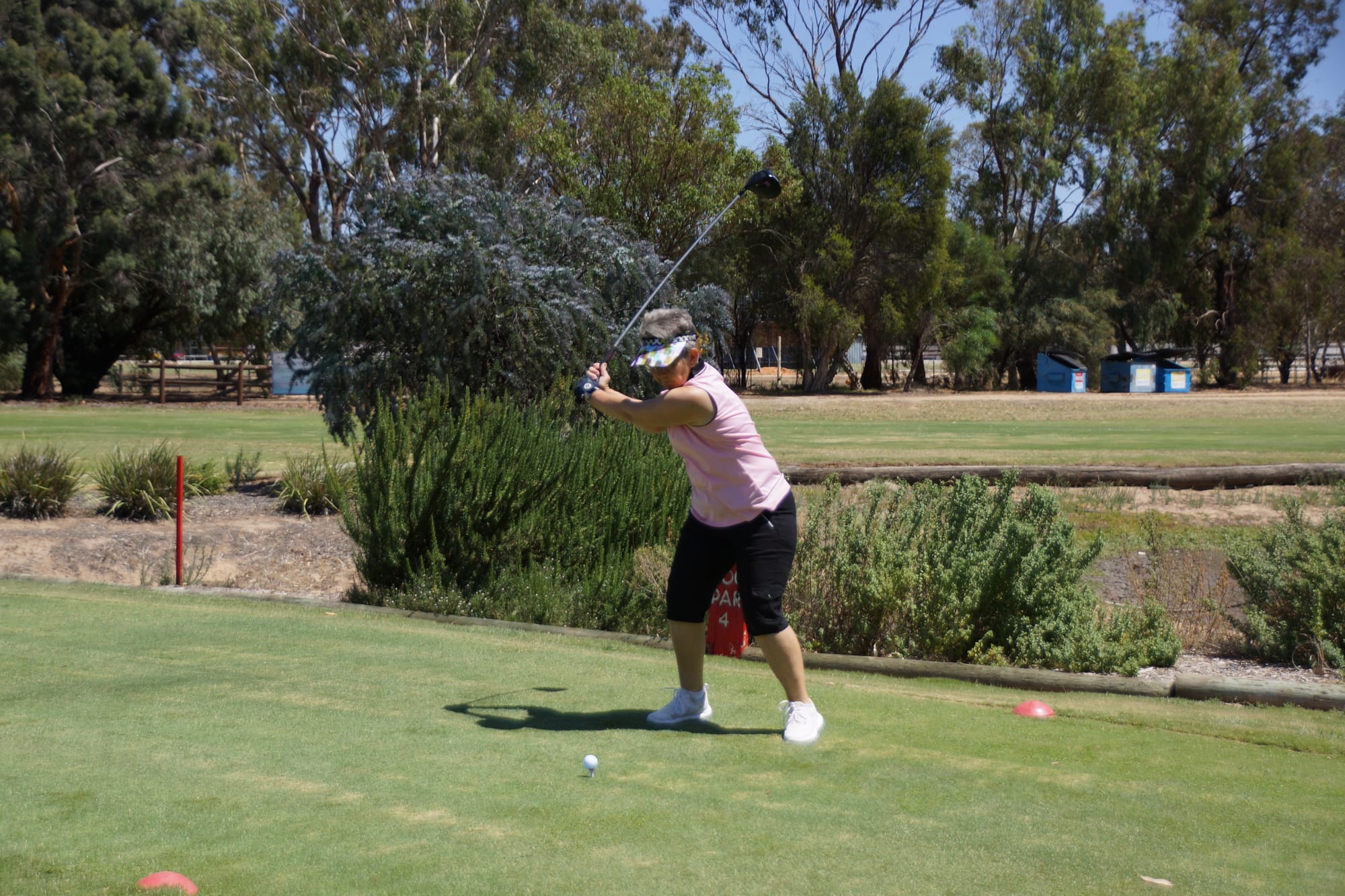 Big backswing ... Julie Hannaford was hitting them down the middle of the fairway in her three shot win last Saturday. 
