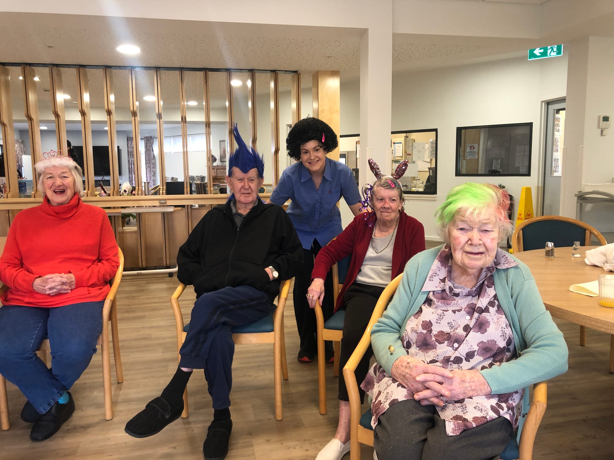 Celebrating ... NDHS staff member Danielle James celebrates International Nurses Day with Karinya residents Mary Young, Bill McConnell, Margaret Jose and Winsome Wait.