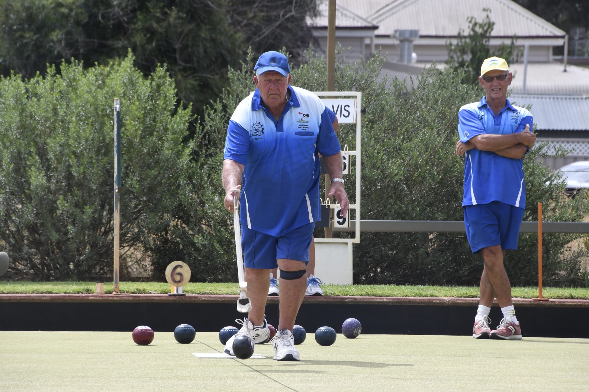 Concentration ... Butch Browning sends one down with the arm for Numurkah Golf against Strathmerton. 