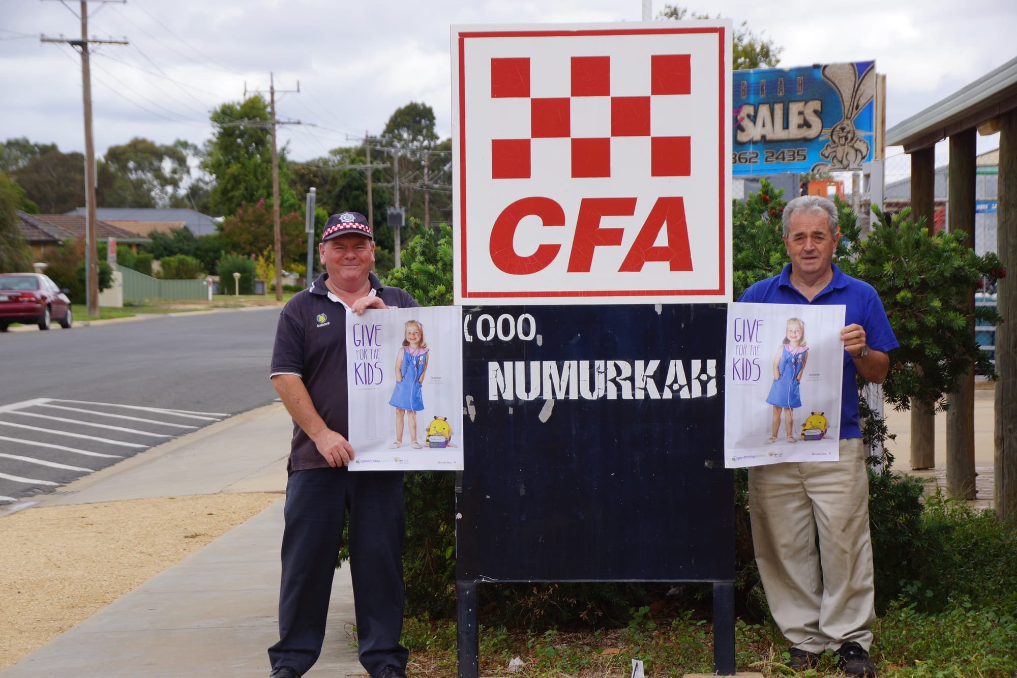Still fundraising ... Numurkah CFA’s John Shrimpton and Peter Bilston are calling on the Numurkah community to go out of their way to donate to the RCH this Friday.