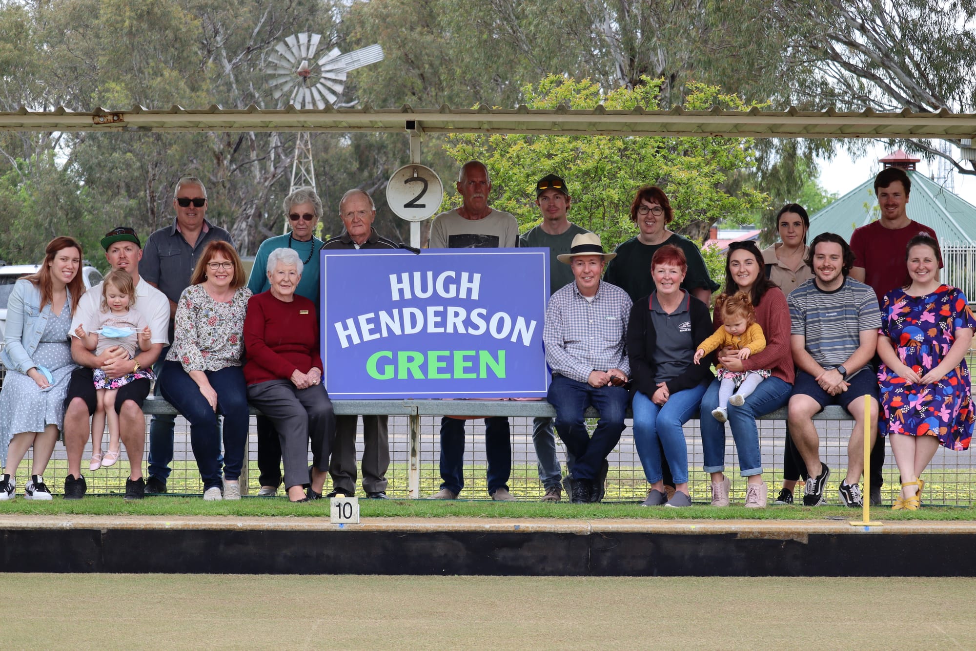 Proud family... Hugh Henderson’s family with Hugh’s sign after it was erected. 