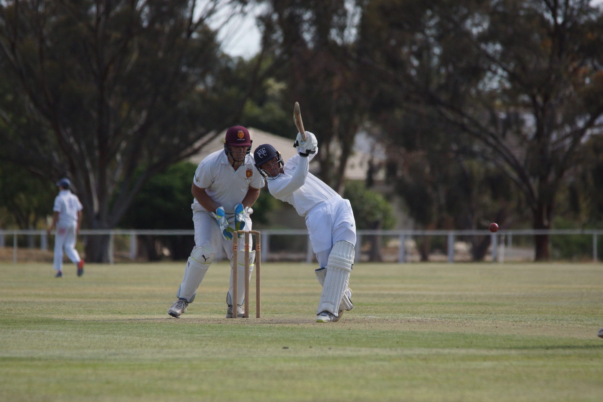 On the front foot … Kody Jackson drives the ball forward on his way to a magnificent 118. not out