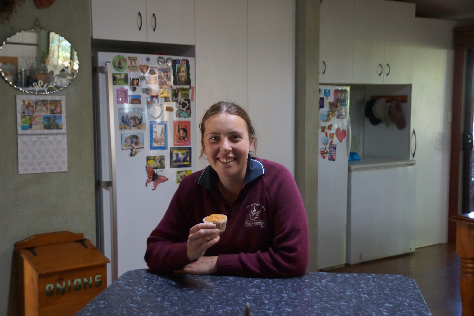Where the magic happens ... Tammy Stone at home in her Katunga kitchen with one of her prize winning muffins.