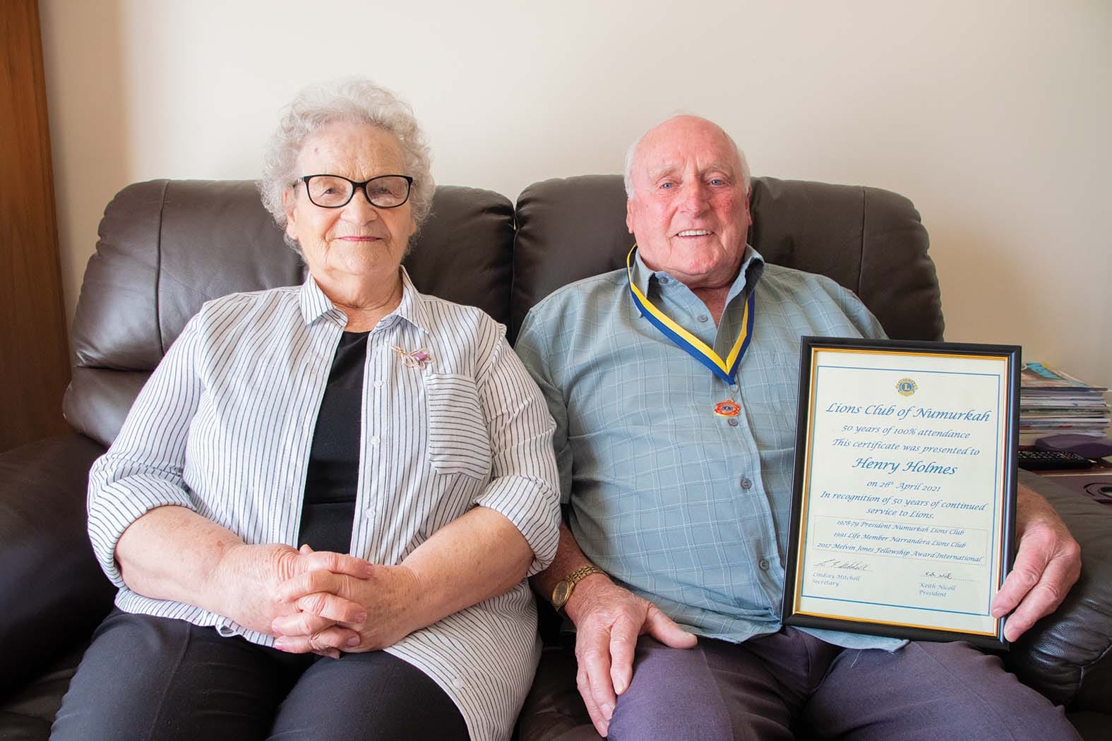 Still active ... Henry and Iris Holmes have been involved with Lions and Lions Ladies for 50 years now, and they’re still as happy as ever to put their hands up to help out. 