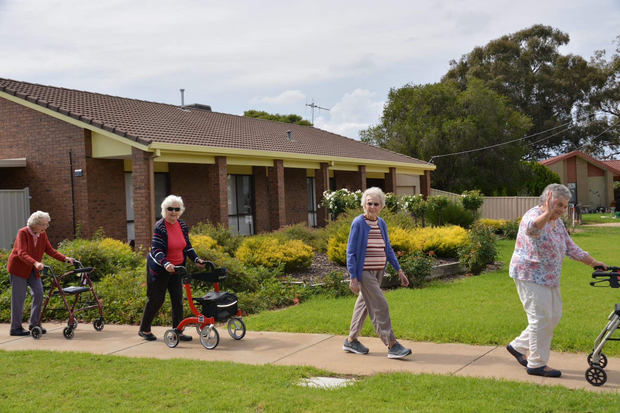 Lovely day for a walk ... Residents are delighted to take up the option of a social-distance-stroll in the afternoons.
