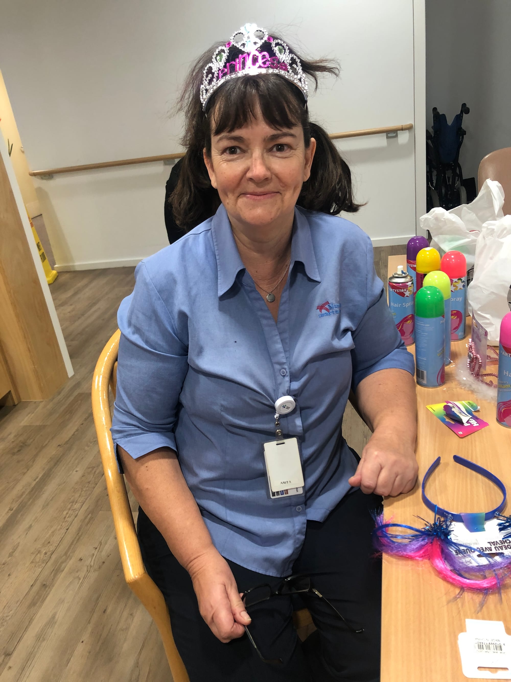 Princess for a day ... Karinya Nurse Unit Manager, Anita Way tries out a tiara on International Nurses Day.