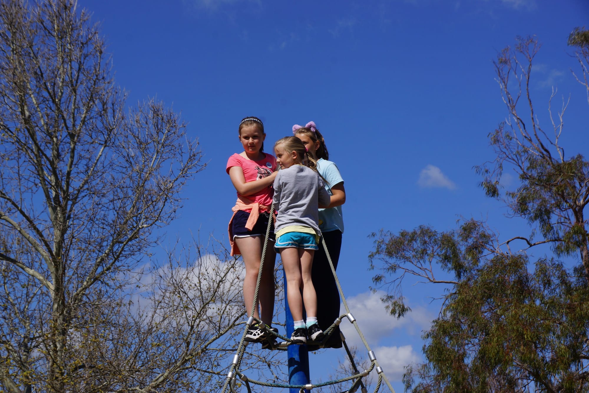 Social climbers ... (From left): Skye Gundrill, Kara Gundrill and Layla Newham were having a ball on the playground equipment.