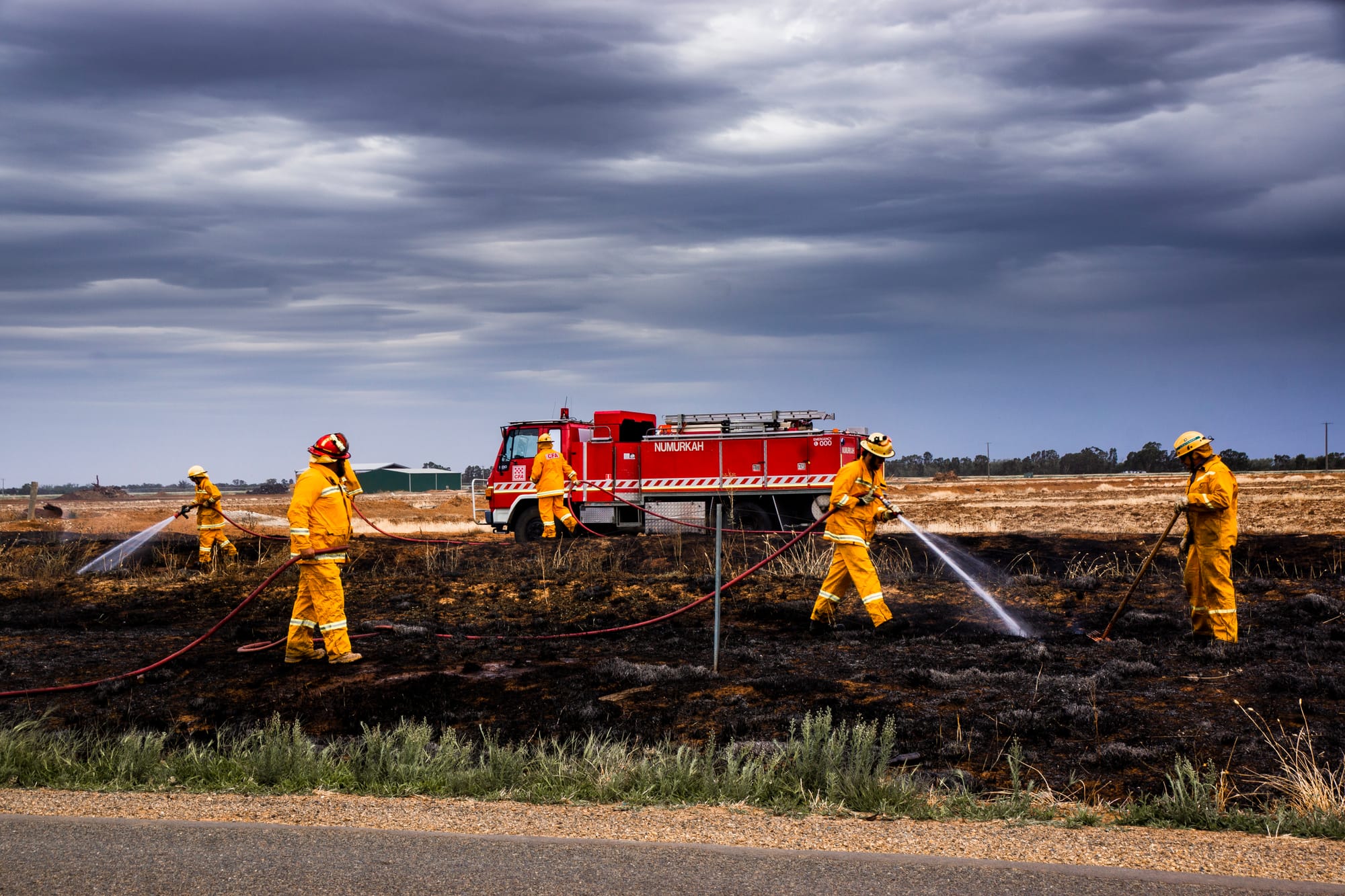 Blacking out ... Katunga, Numurkah, Waaia and Yarroweyah brigades made sure the grass fire at Picola was all the way out.
