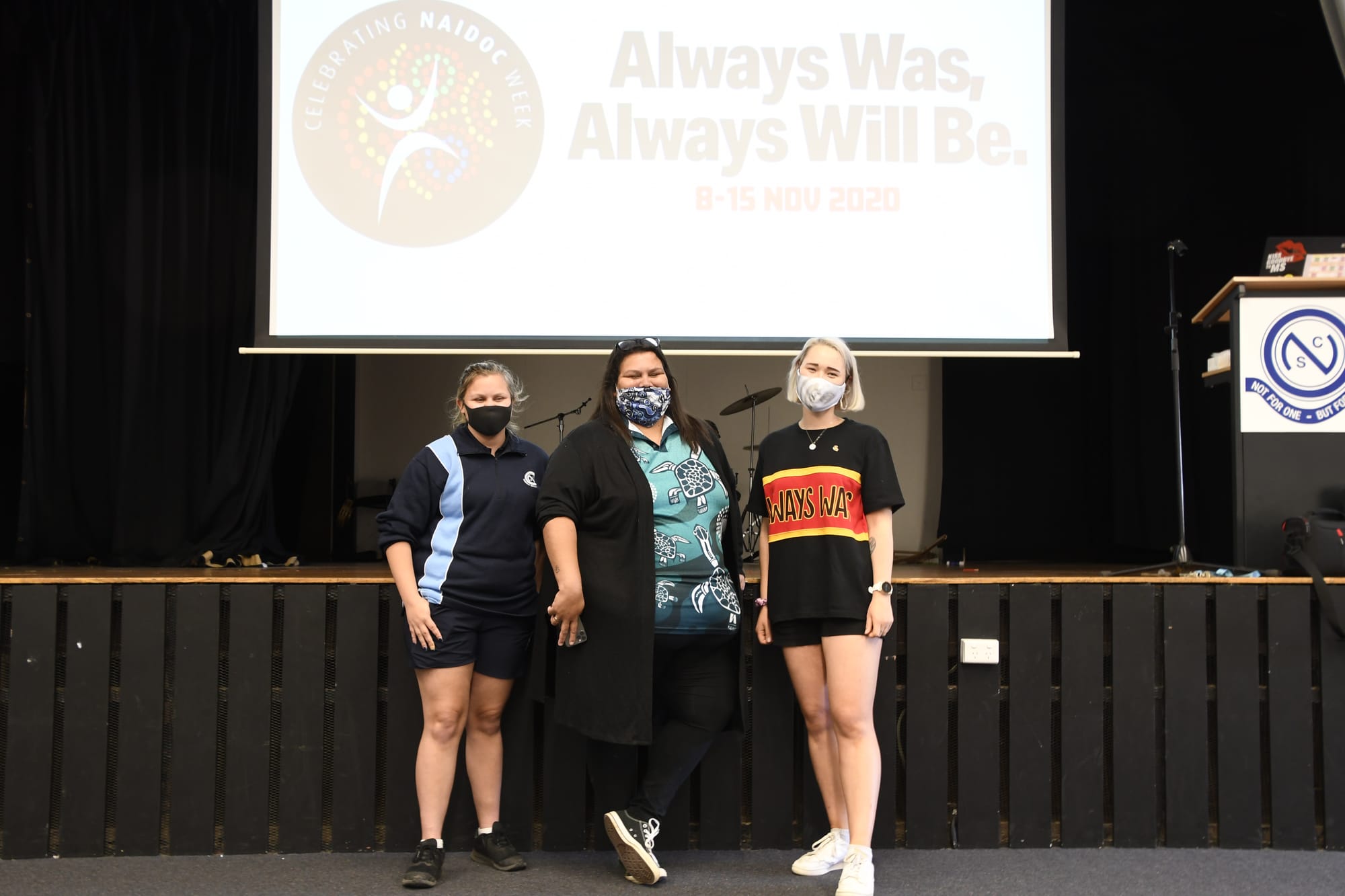 Always was, always will be ... (From left): NSC student Jordan Harris and her mum Fallon Harris with drama teacher Amber Bock. 
