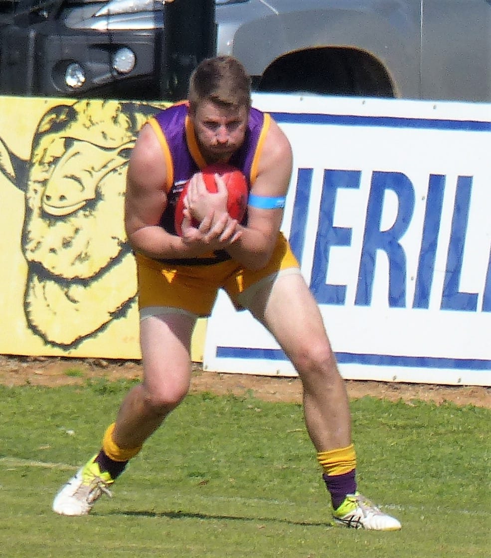 Champion... Dean Limbrick takes a chest mark in his 200th seniors and reserves game combined for the club. 
