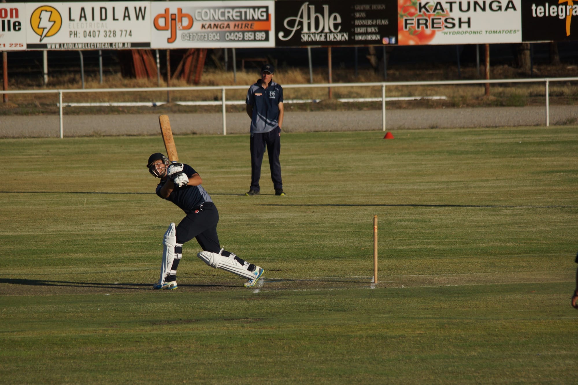 Swashbuckler … Michael Eckard wields his bat like a sword.