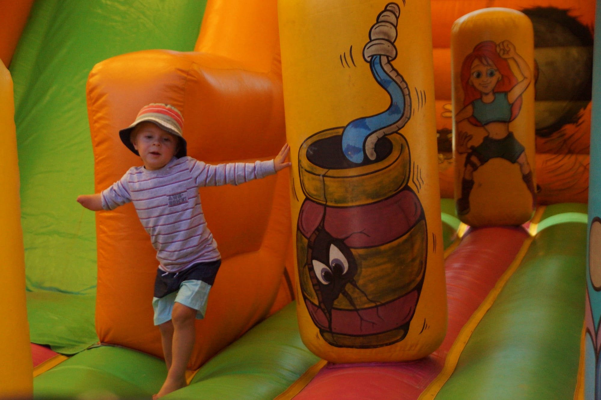 Bouncing around ... Aiden Manfield couldn’t get enough of the bouncy castle. 