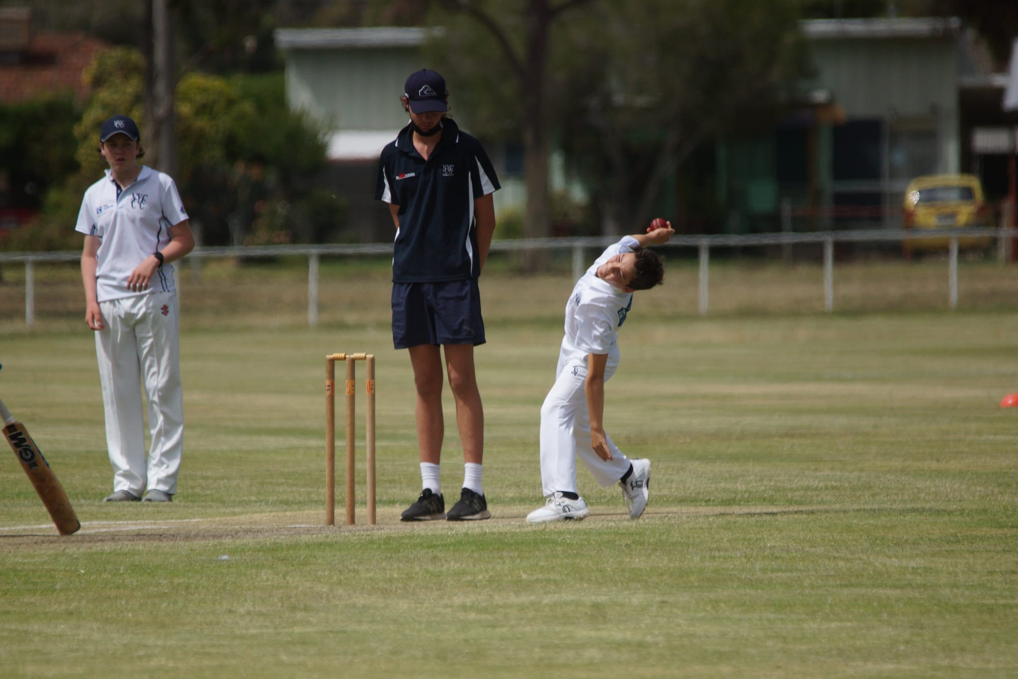 Fair delivery ... The umpire keeps a close eye on the front foot of Joe Griffies as he runs in to bowl. 
