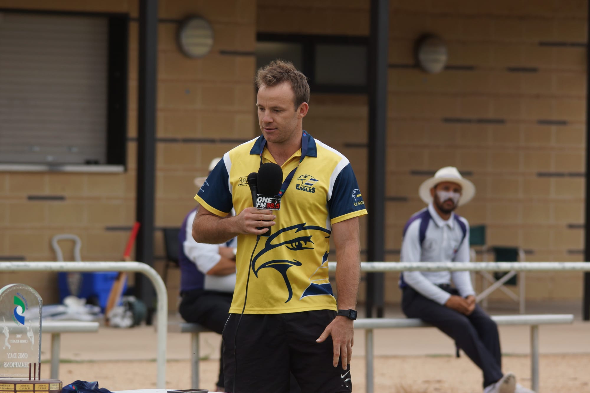 Player of the match … Andrew Riordan with the Rohan Larkin medal.