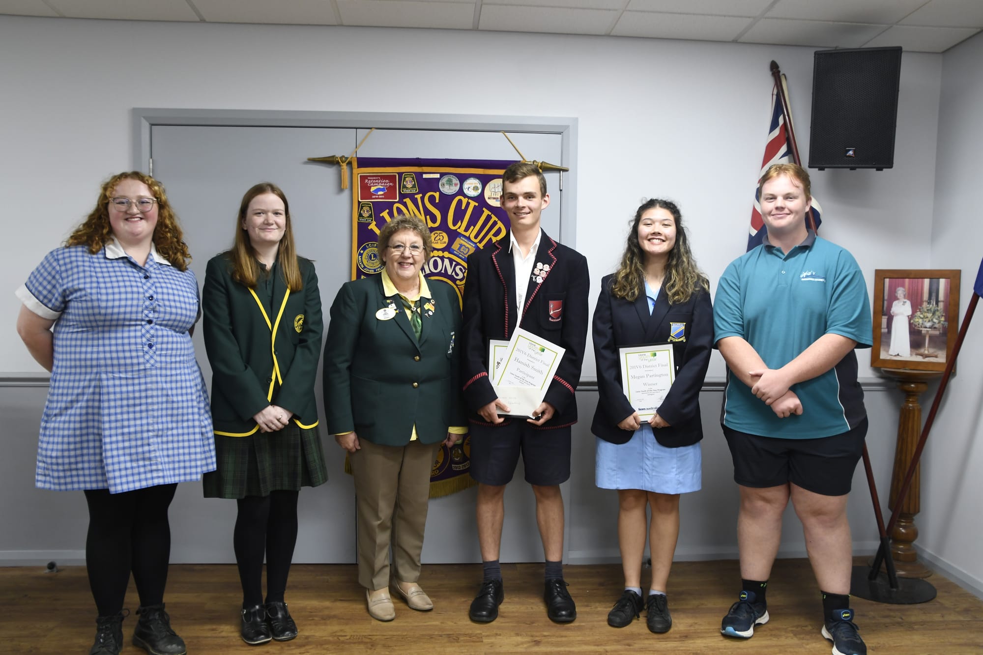 All brilliant ... Lions district governor Carol Kennedy (centre) was extremely impressed by the efforts of Youth of the Year competitors (from left) Helen McCormack, Zoe Lister, Hamish Smith, Megan Partington, and Austin Willett.
