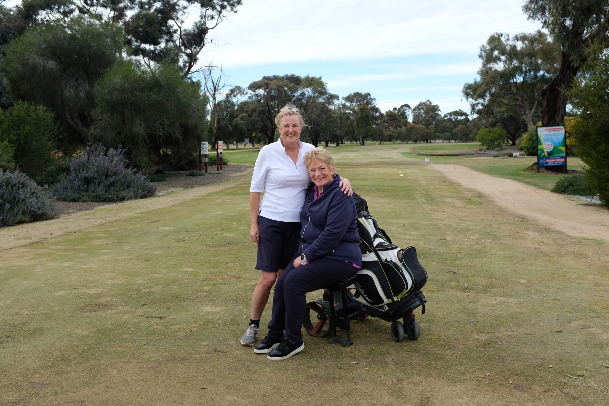 Knockout queen … Di Davies congratulates Bev McIntosh on her Thelma McBride singles knockout win last Wednesday.  
