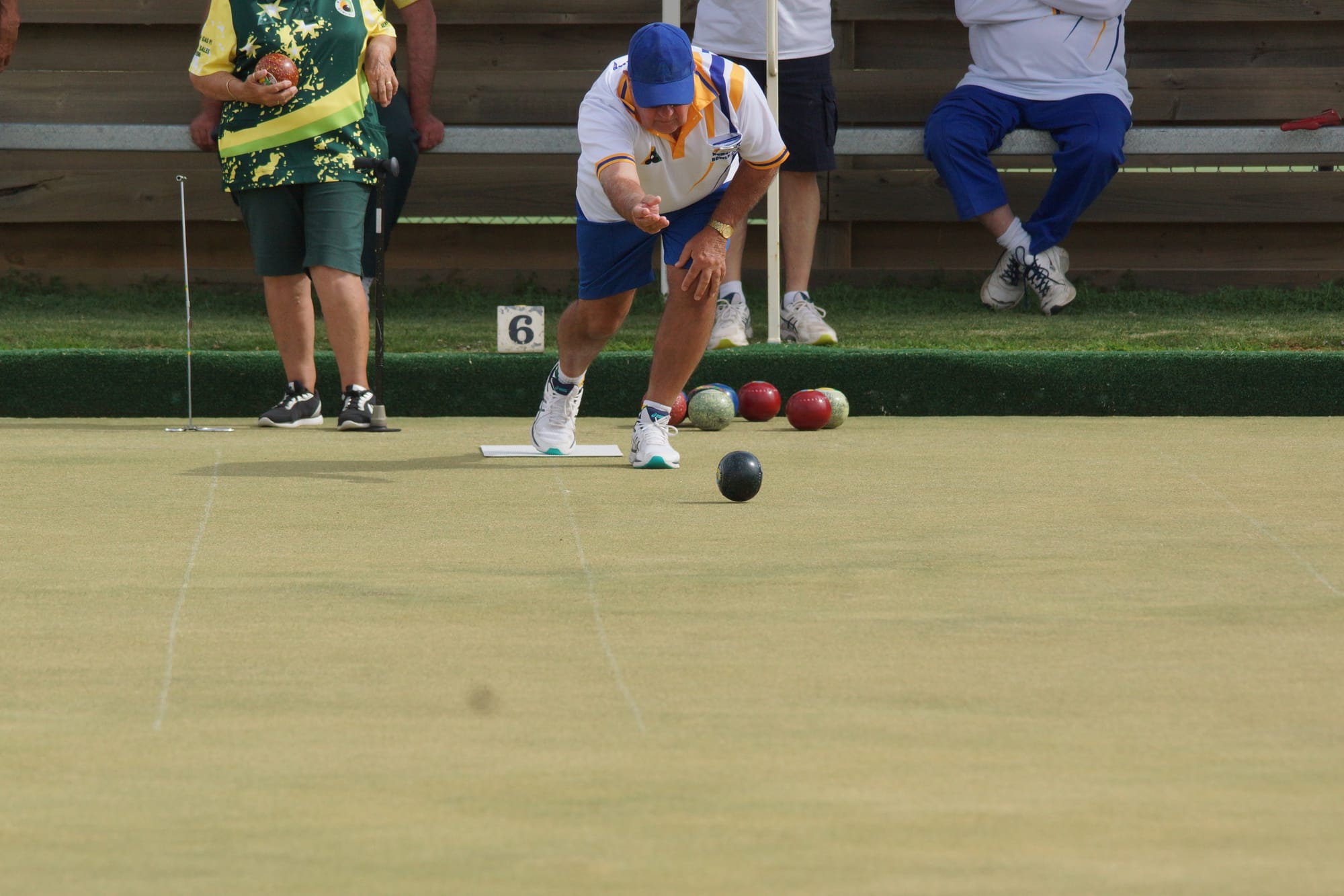 The man under the hat ... Gordon Gilmour on the Town greens on Saturday, on his second consecutive day of bowls.