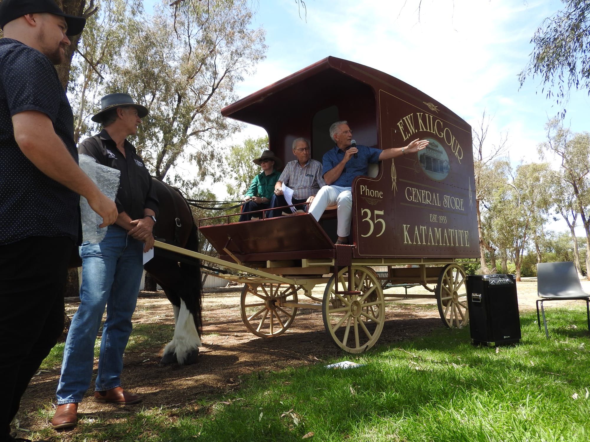 Back home in Katamatite ... Don and Rod Kilgour (seated) were among around 40 members of the Kilgour family who came from far and wide for Sunday’s celebration.