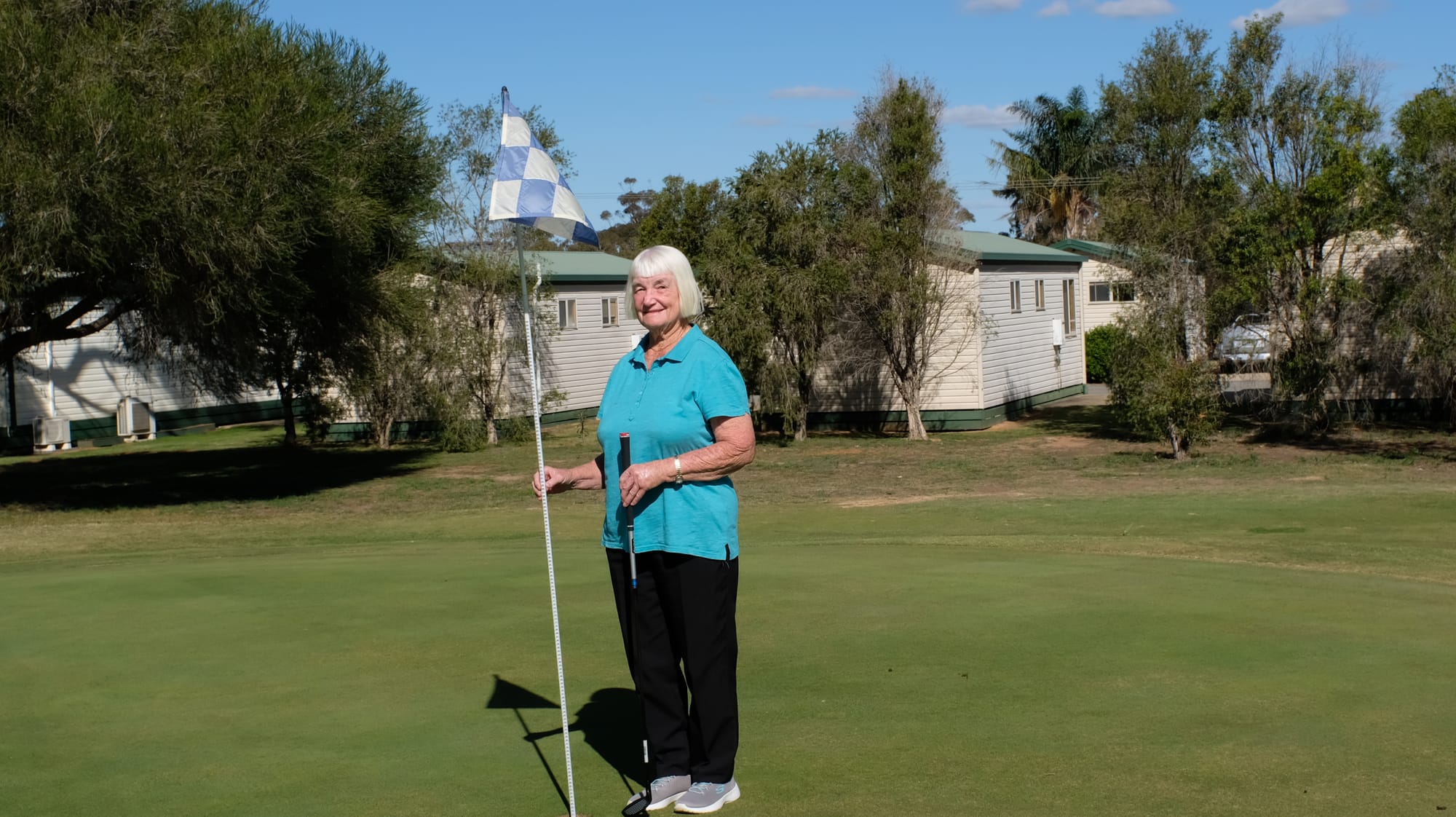 More satisfying at home … Kath Hepworth was happy to get a hole-in-one at Numurkah last Wednesday.
