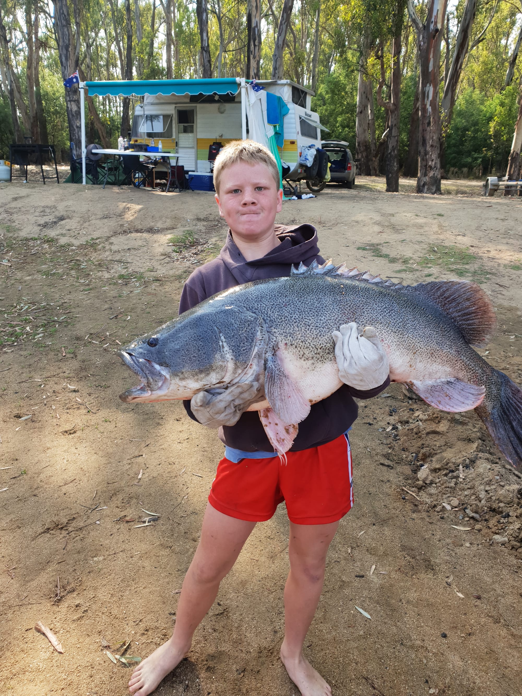 What a monster ... Ben Arho’s 120cm catch was so big the 12 year-old struggled to hold it for a photo.