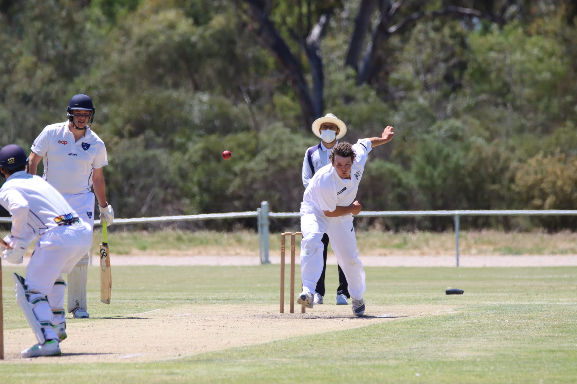 In his follow-through... Daniel Parnell bowls full of length on Saturday.