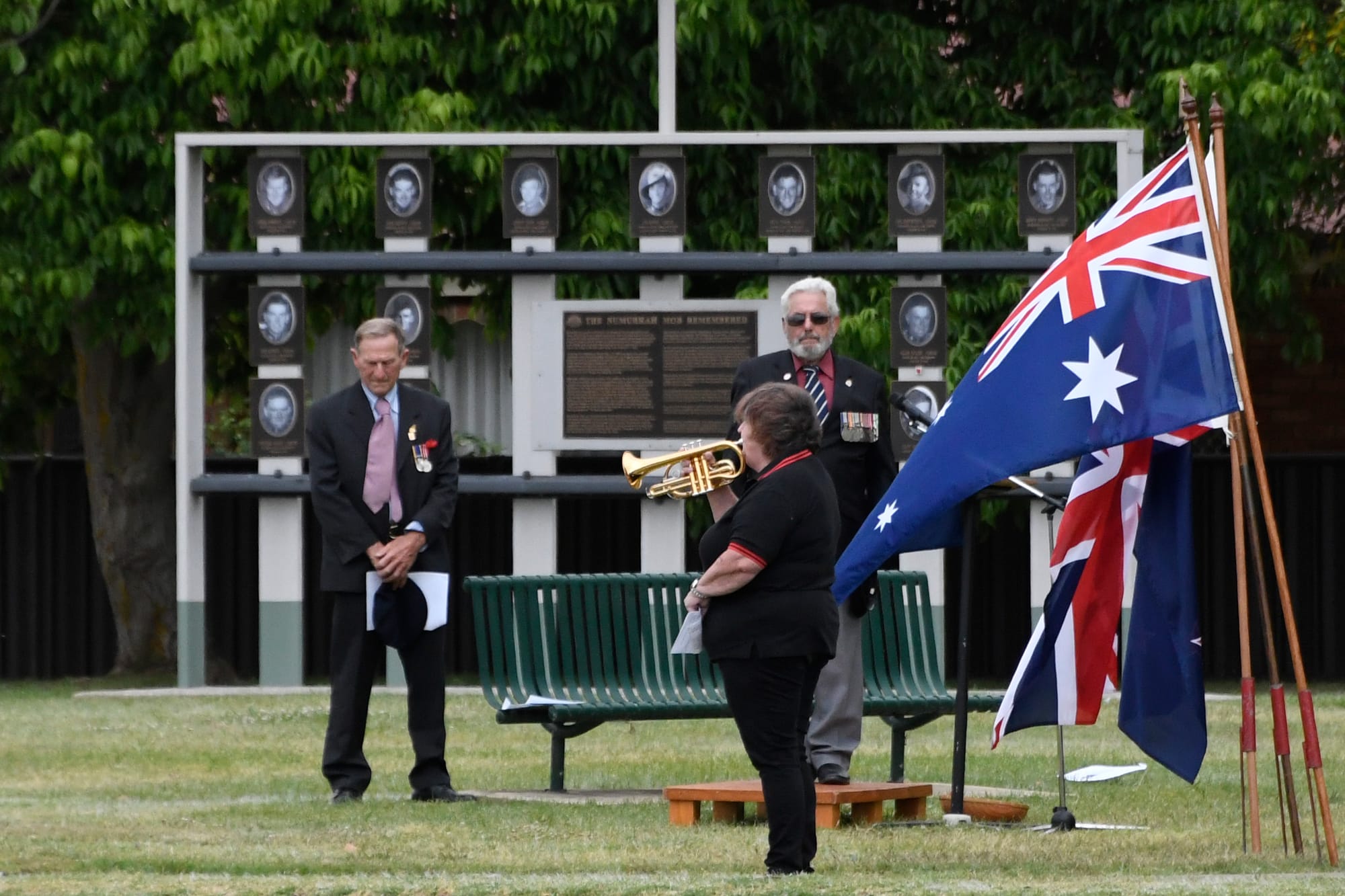 Spine tingling ... Carol Silvey performs The Last Post at the Remembrance Day ceremony. 
