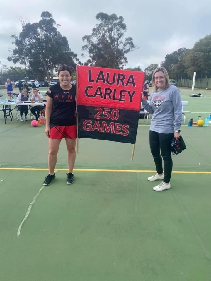 Game 250... Laura Carley had a banner made for her 250th game. 
