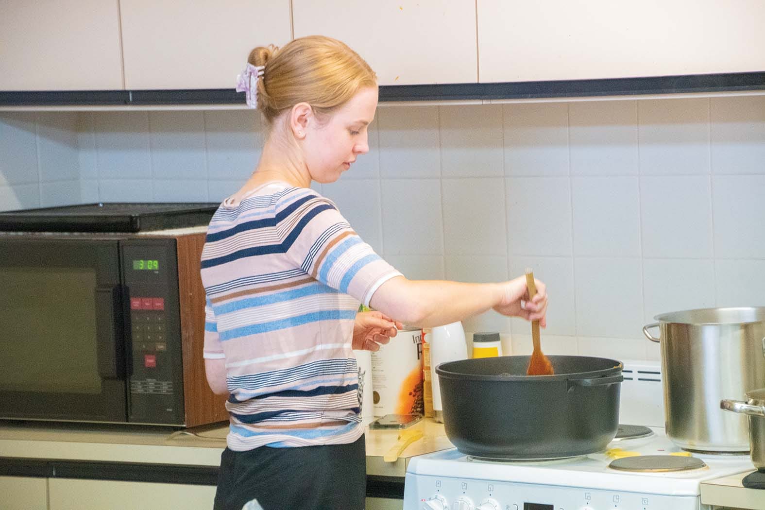Cooking up a storm ... Meredith Egan is about to serve up the pasta. 
