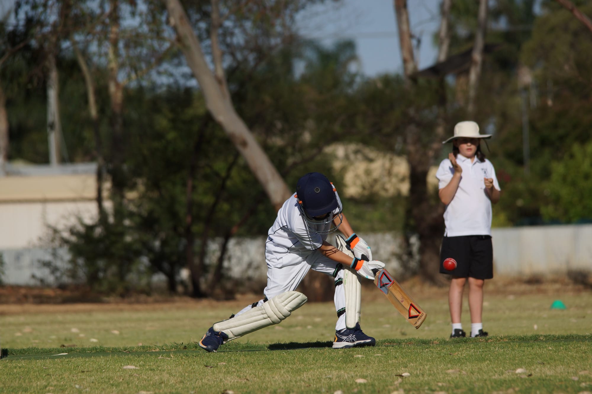 Digging one out ... Lenny Gledhill digs out a yorker.

