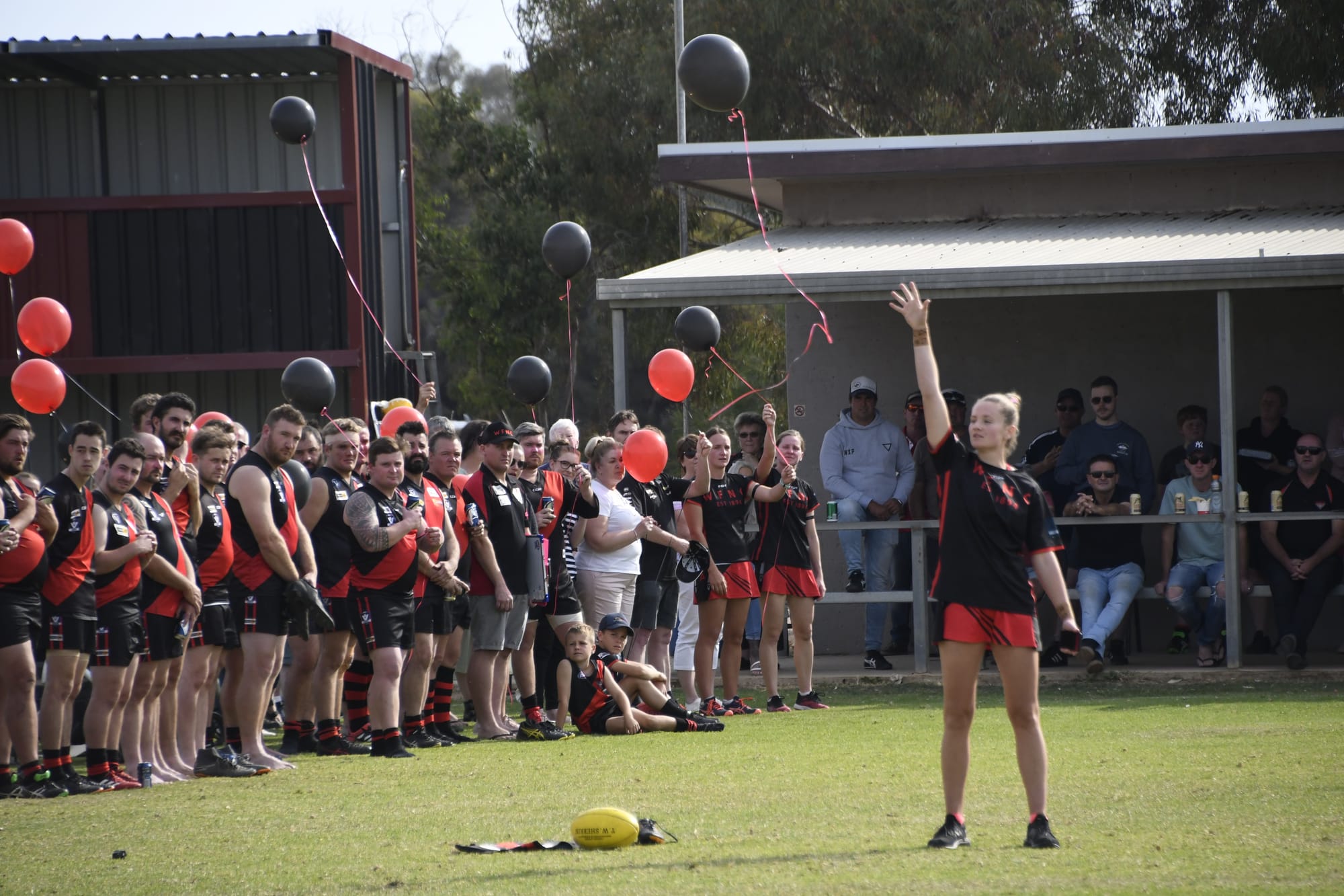 Never forgotten ... Emotions were running high as everyone at Waaia on Saturday stopped to remember Matt O’Dwyer before the senior football match. 
