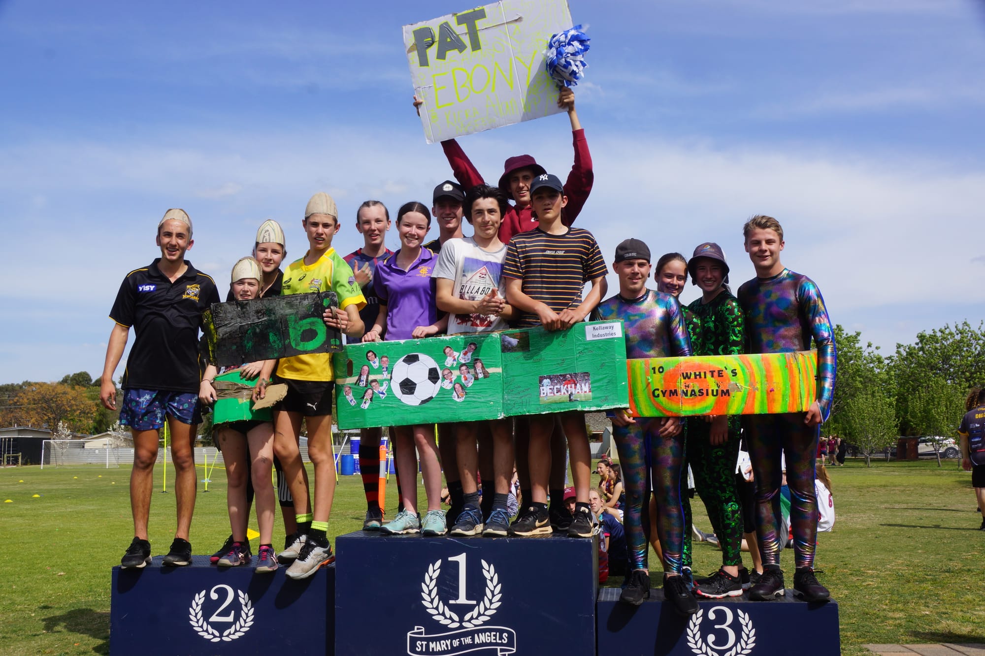 Winners are grinners ... Place getters in the intermediate race were happy as. 