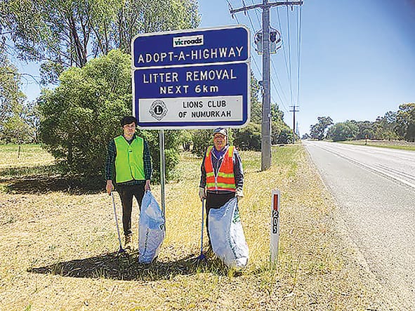  Community spirit... Numurkah Lions president Jack Fischer and Lion Ian Clark were out on Sunday morning cleaning up the club’s stretch of highway.

