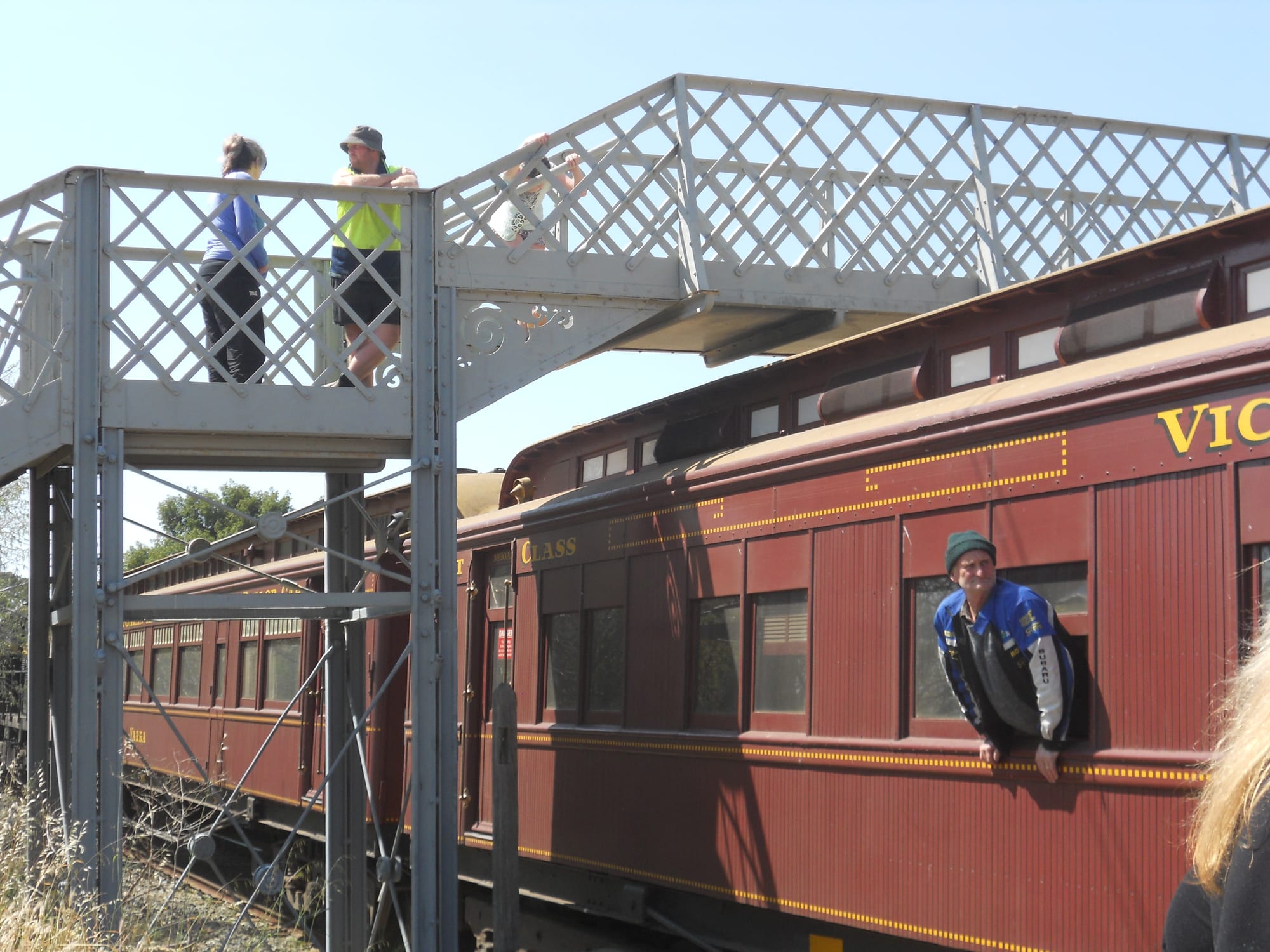 A heritage train stopped to pick up passengers in Numurkah on Saturday, on its way from Southern Cross Station to Tocumwal.