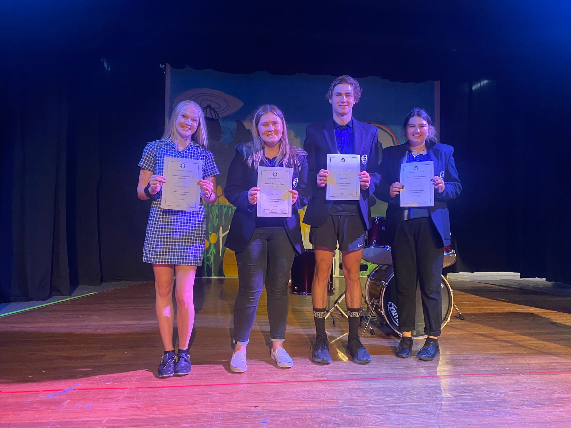VCE Academic Excellence awardees... (From left): Felicity Tickell, Kate Kelly, Dylan Craven and Jazmin Britt worked hard all year despite the disruptions.