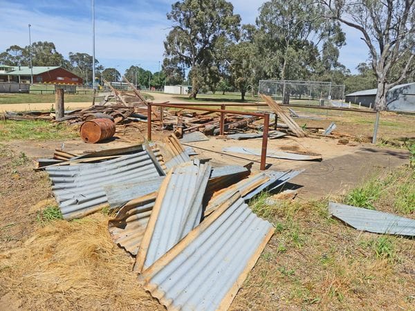Rubble ... Despite efforts by the Nathalia community, the 120 year-old redgum horse stables were demolished recently. 
