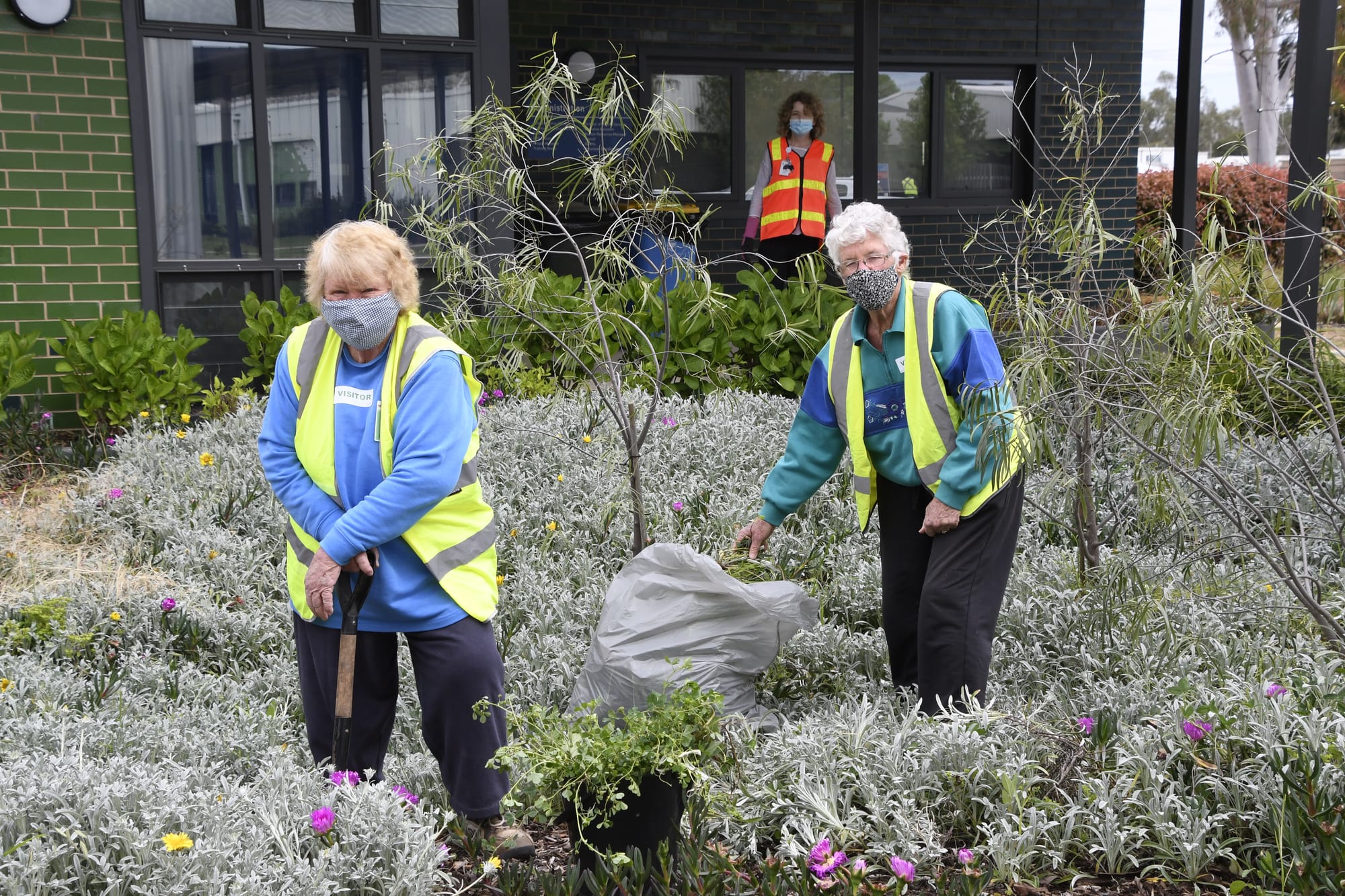 Helping hand ... (Back) NCN Health volunteer coordinator Jacquie Hughes is thrilled to welcome back volunteers including Bev Brooking and Faye Booth, even if they can’t yet resume their usual roles. 